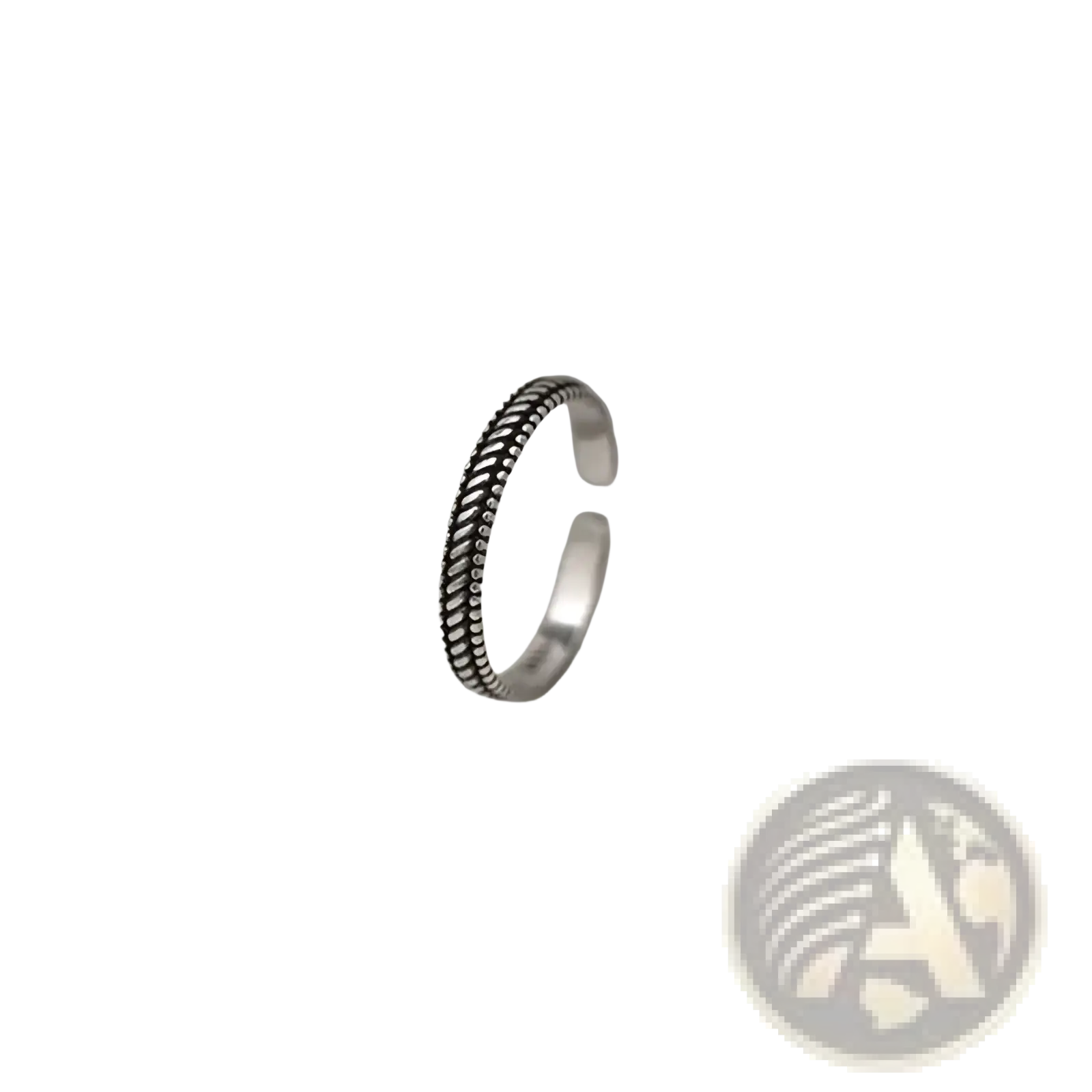 Sterling silver braided toe ring with a delicate textured band in a silver finish for stylish wear