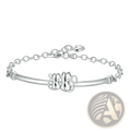 Sterling silver cat couple charm bracelet with two intricately designed cat figures on a polished band with chain closure