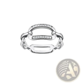 Sterling silver chain link zircon ring with sleek silver finish and two horizontal bands of clear stones