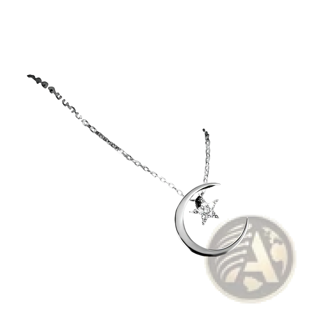 Sterling silver crescent moon pendant necklace with a sparkling star charm in polished silver finish