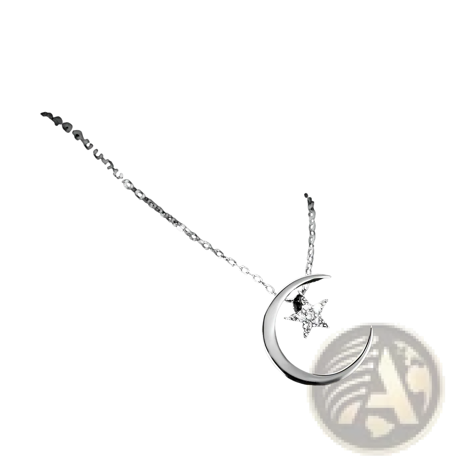 Sterling silver crescent moon pendant necklace with a sparkling star charm in polished silver finish