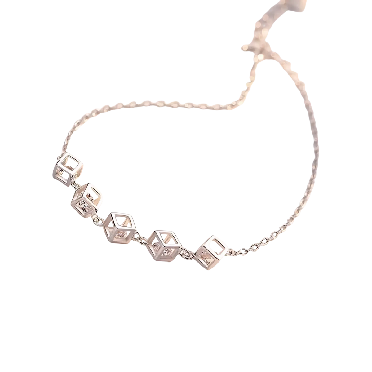 Sterling silver cubic charm bracelet with clear crystal accents and delicate geometric chain design in zirconia jewelry set