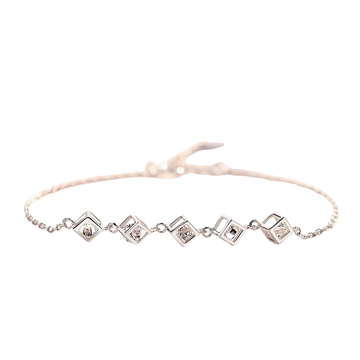 Jemmin sterling silver bracelet with five square links each set with clear zirconia crystals in cube design