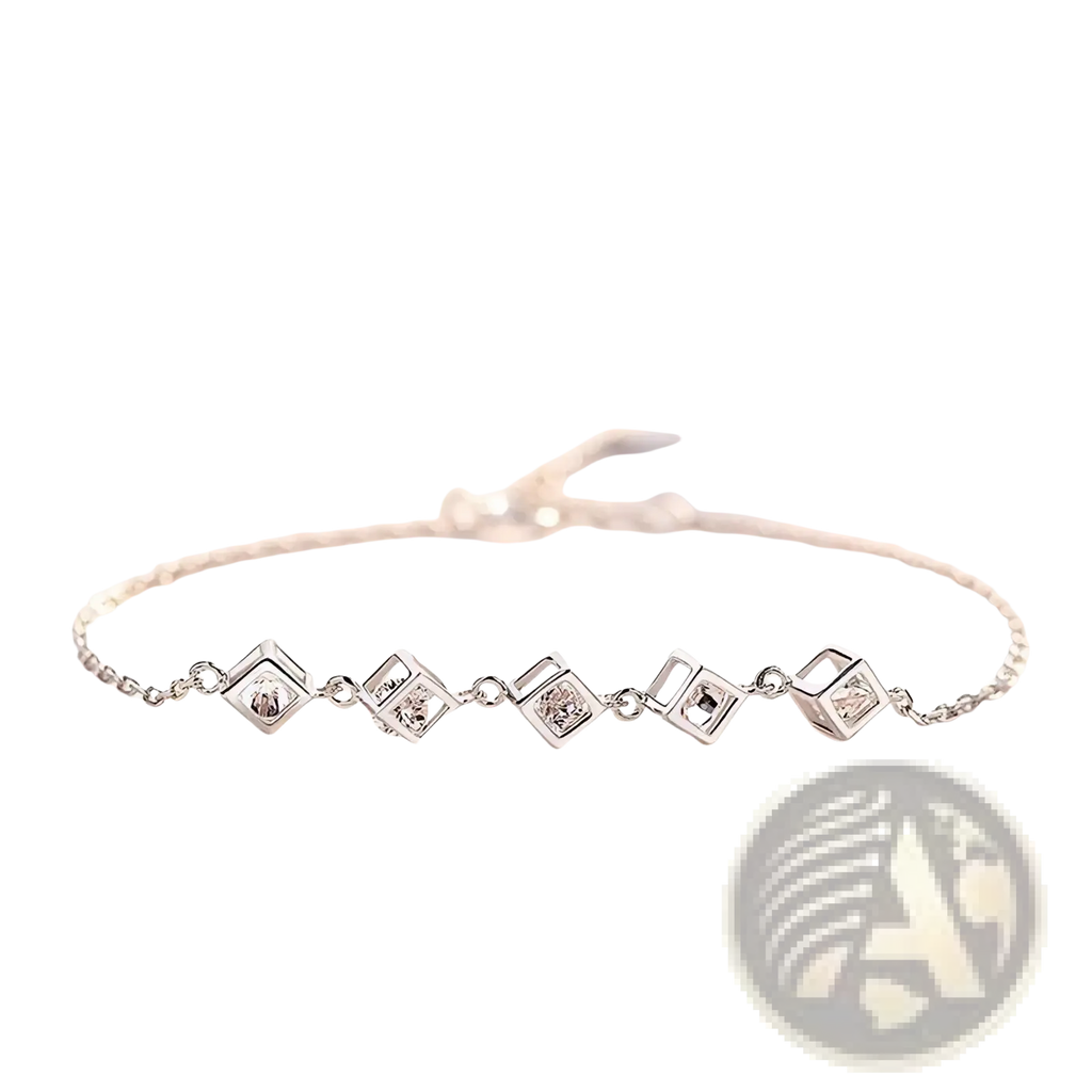Jemmin sterling silver bracelet with five square links each set with clear zirconia crystals in cube design