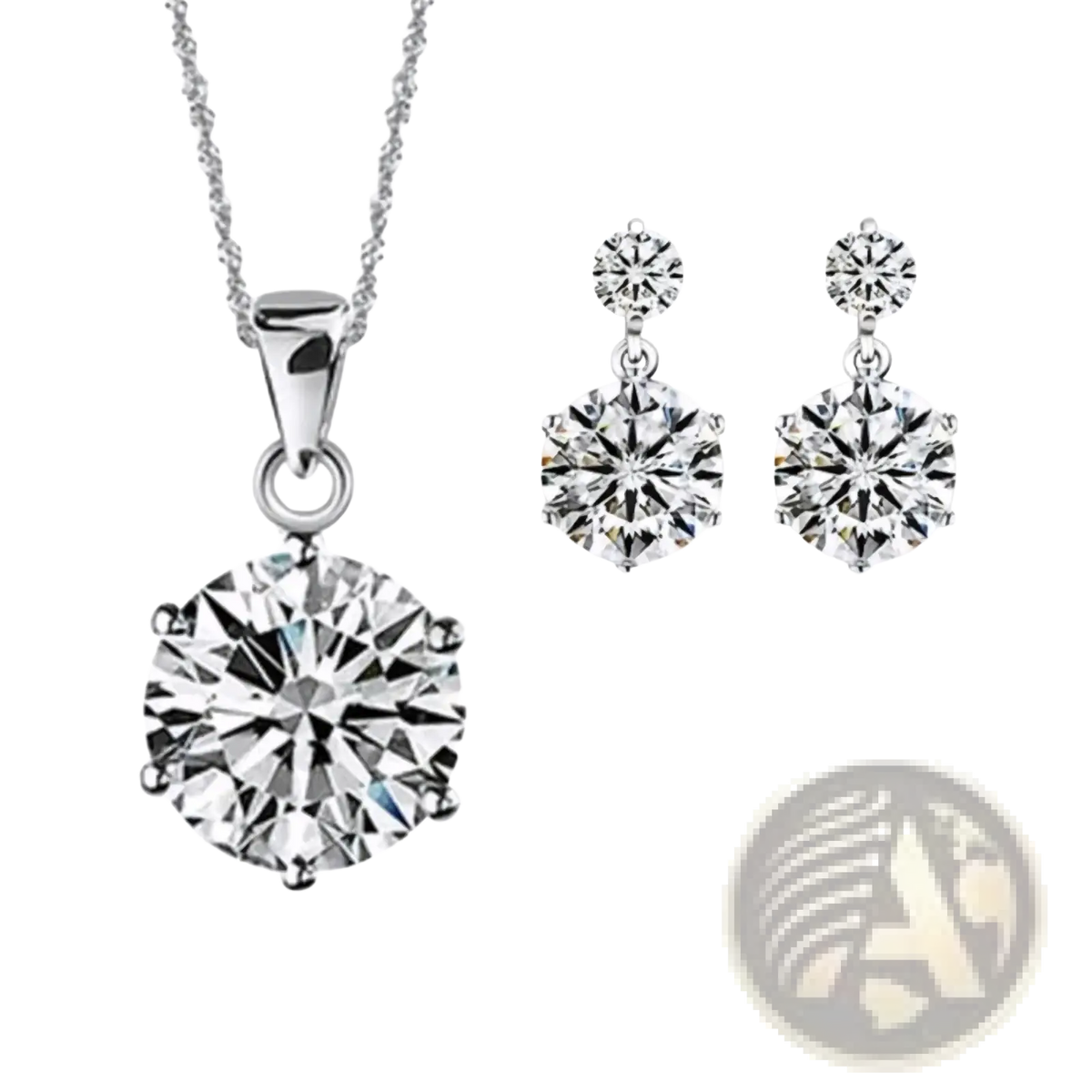 Sterling silver cubic zirconia bridal jewelry set with silver-toned necklace and matching drop earrings featuring clear stones