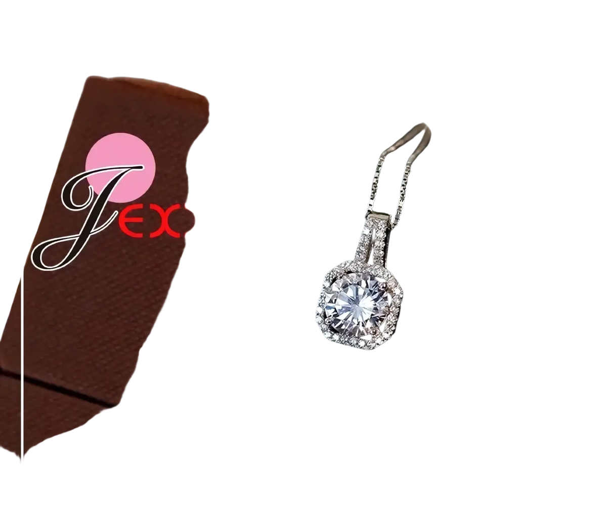 Sterling silver cubic zirconia halo pendant necklace with a sparkling silver octagonal halo and central round-cut diamond