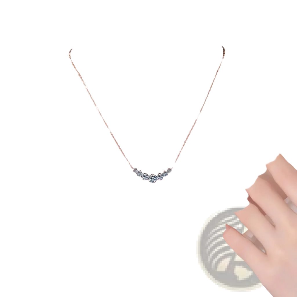 Sterling silver curved zircon pendant necklace featuring a delicate silver chain with sparkling clear crystals