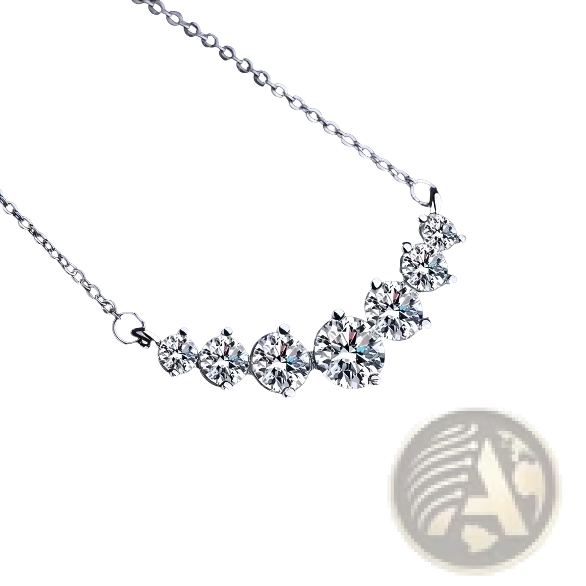 Sterling silver curved zircon pendant necklace with a delicate silver chain and five sparkling round-cut diamonds
