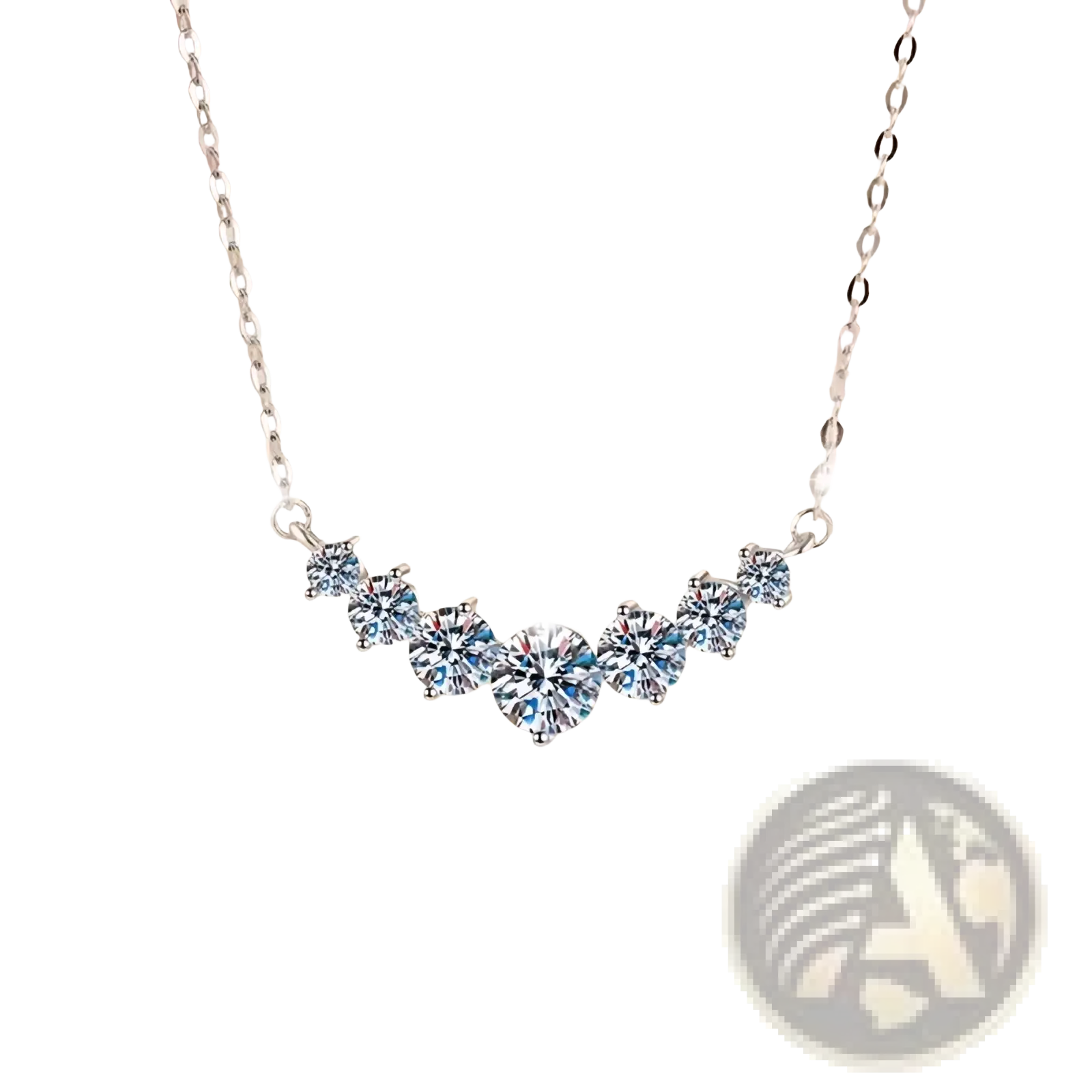 Sterling silver curved zircon pendant necklace with a delicate row of sparkling round-cut clear stones