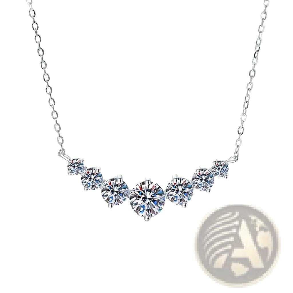 Sterling silver curved zircon pendant necklace with a delicate row of sparkling round-cut stones in s925 silver