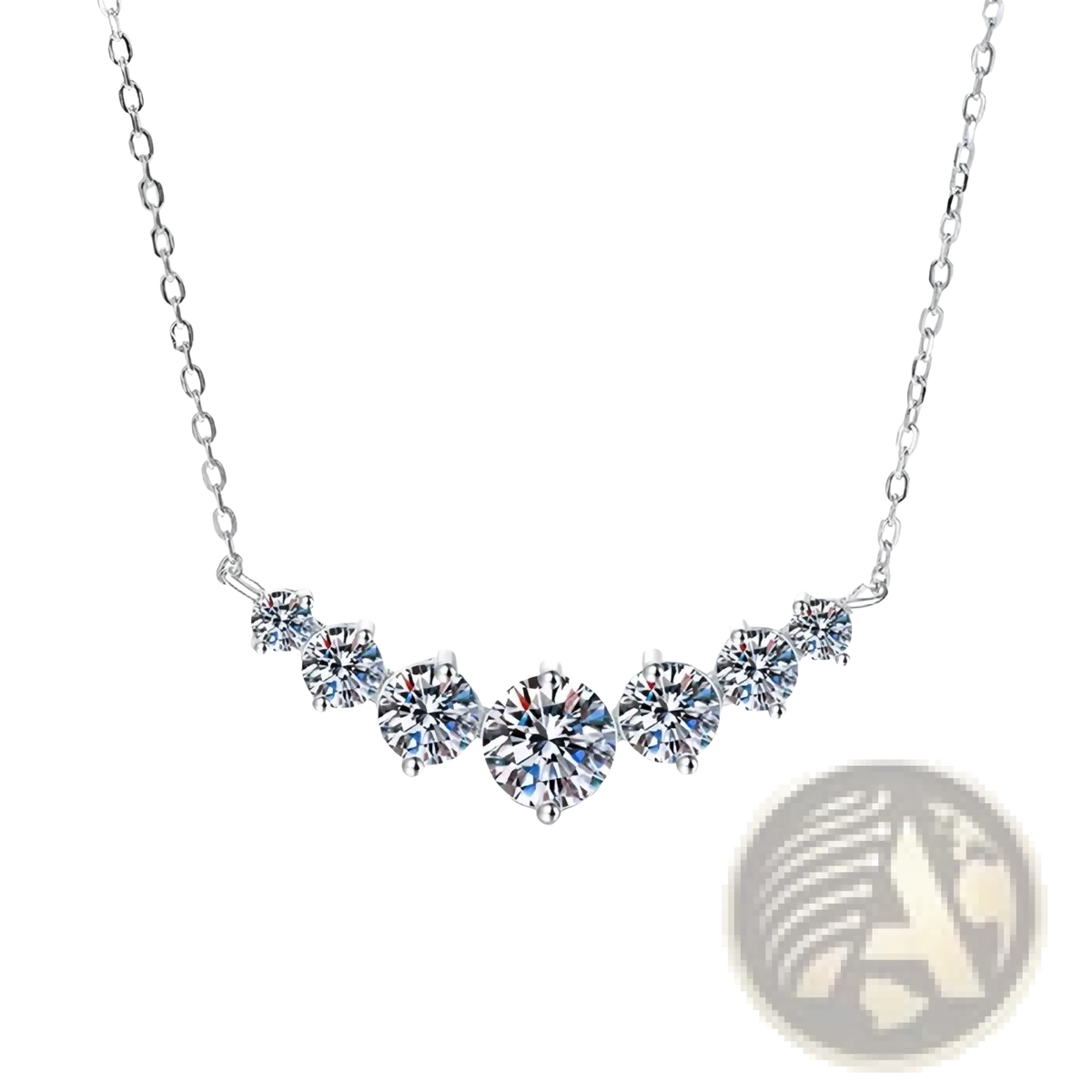 Sterling silver curved zircon pendant necklace with a delicate row of sparkling round-cut stones in s925 silver