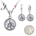 Sterling silver cz bridal jewelry set with silver-toned pendant and matching hoop earrings featuring clear gemstones