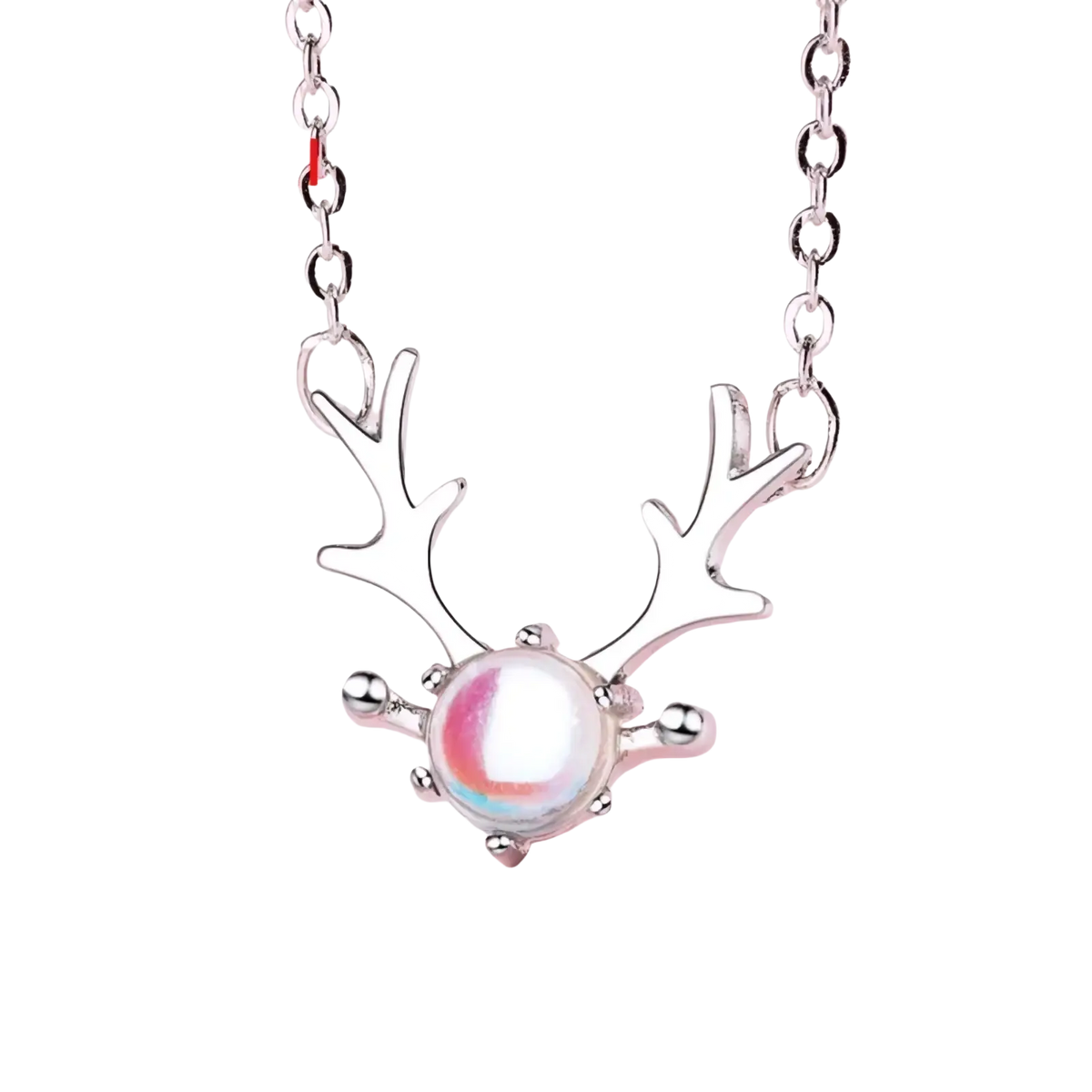 Sterling silver deer antler necklace featuring a central iridescent moonstone gemstone