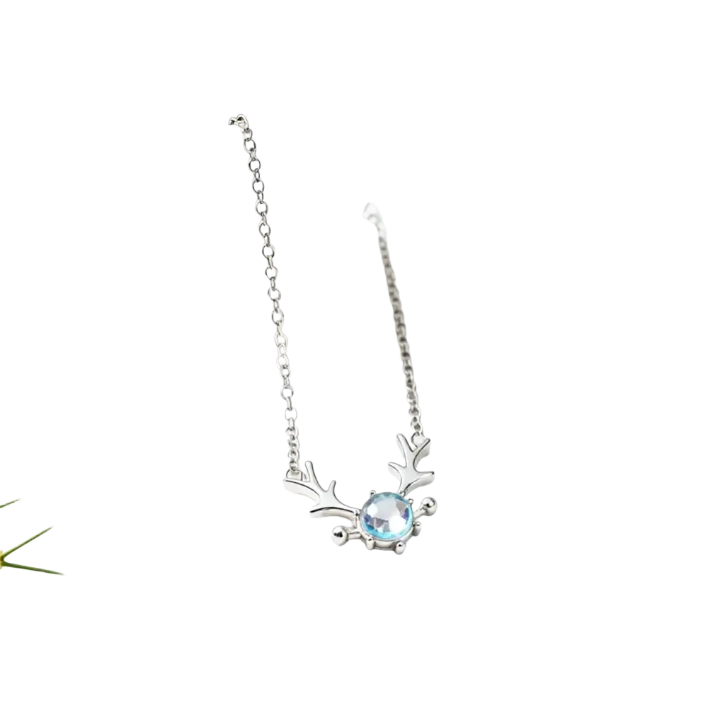 Sterling silver deer antler necklace featuring a central light blue moonstone gemstone