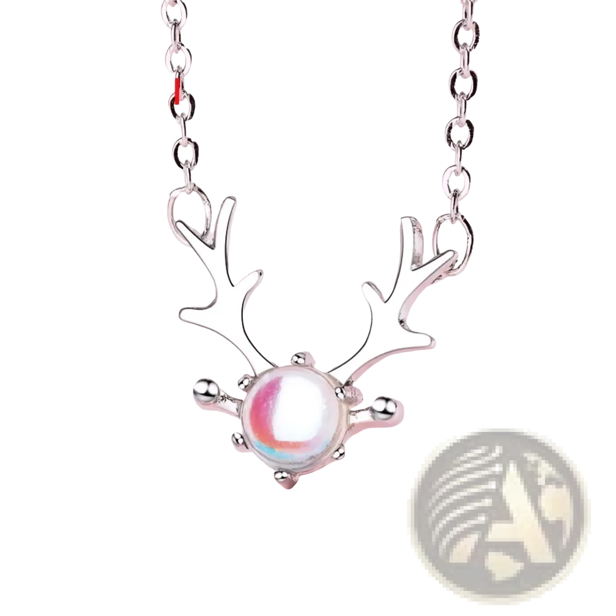 Sterling silver deer antler necklace featuring a central iridescent moonstone gemstone