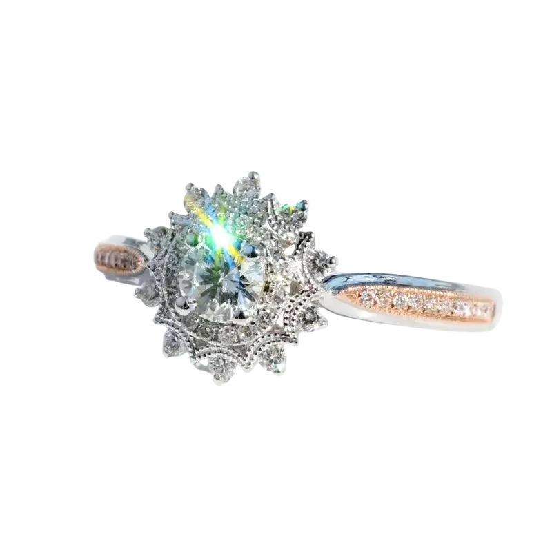 Sterling silver engagement wedding ring for women with a radiant-cut center stone and pavé diamond accents
