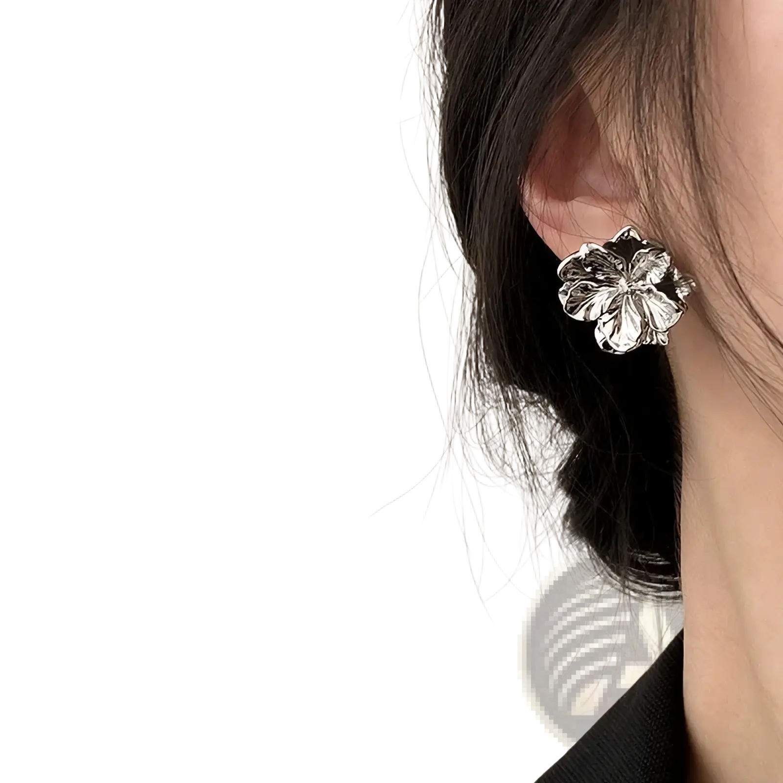 Sterling silver flower stud earring in silver with detailed petal design perfect for elegant everyday wear
