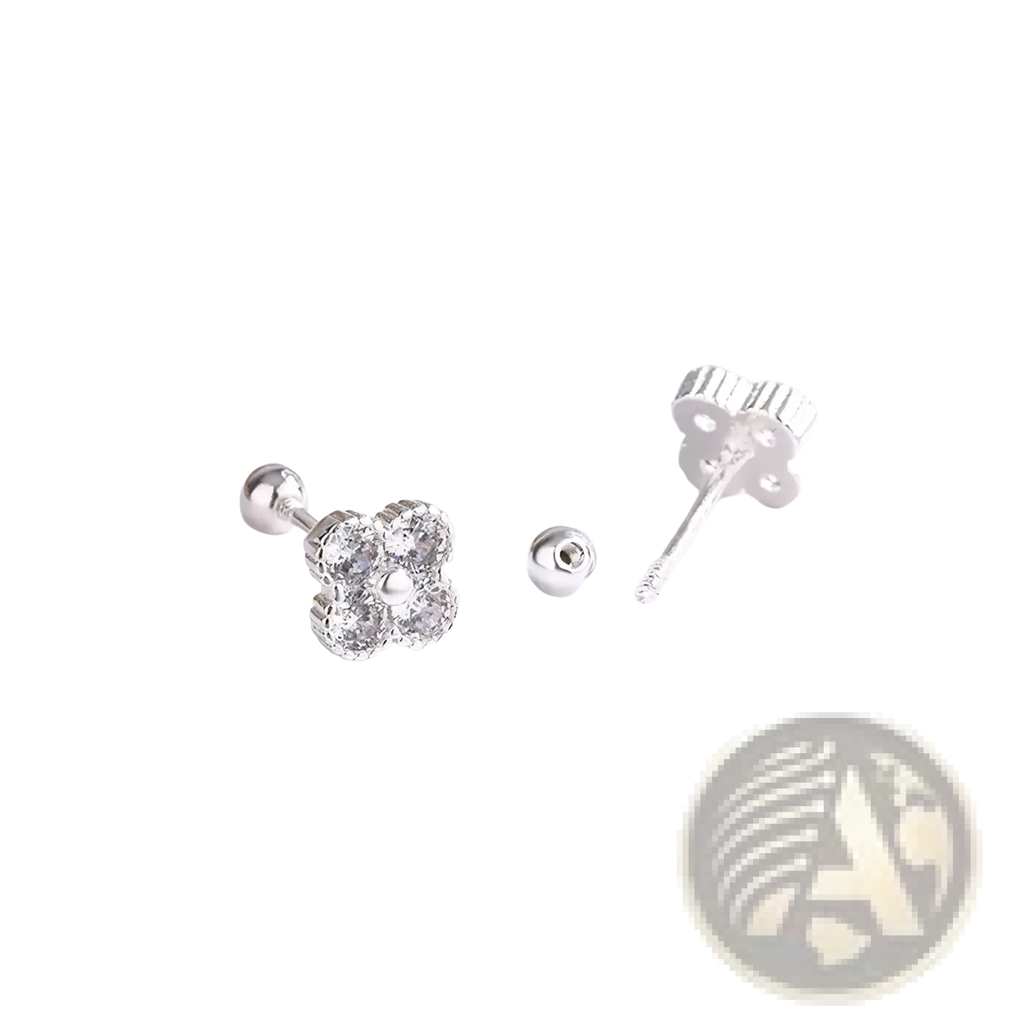 Sterling silver four stone flower stud earrings with clear cubic zirconia stones designed by love silver