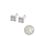 Sterling silver four stone flower stud earrings with clear crystal accents and a polished metallic finish