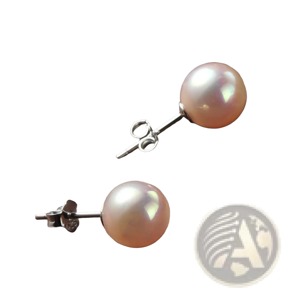 Sterling silver freshwater pearl stud earrings with delicate pink pearls and butterfly backings