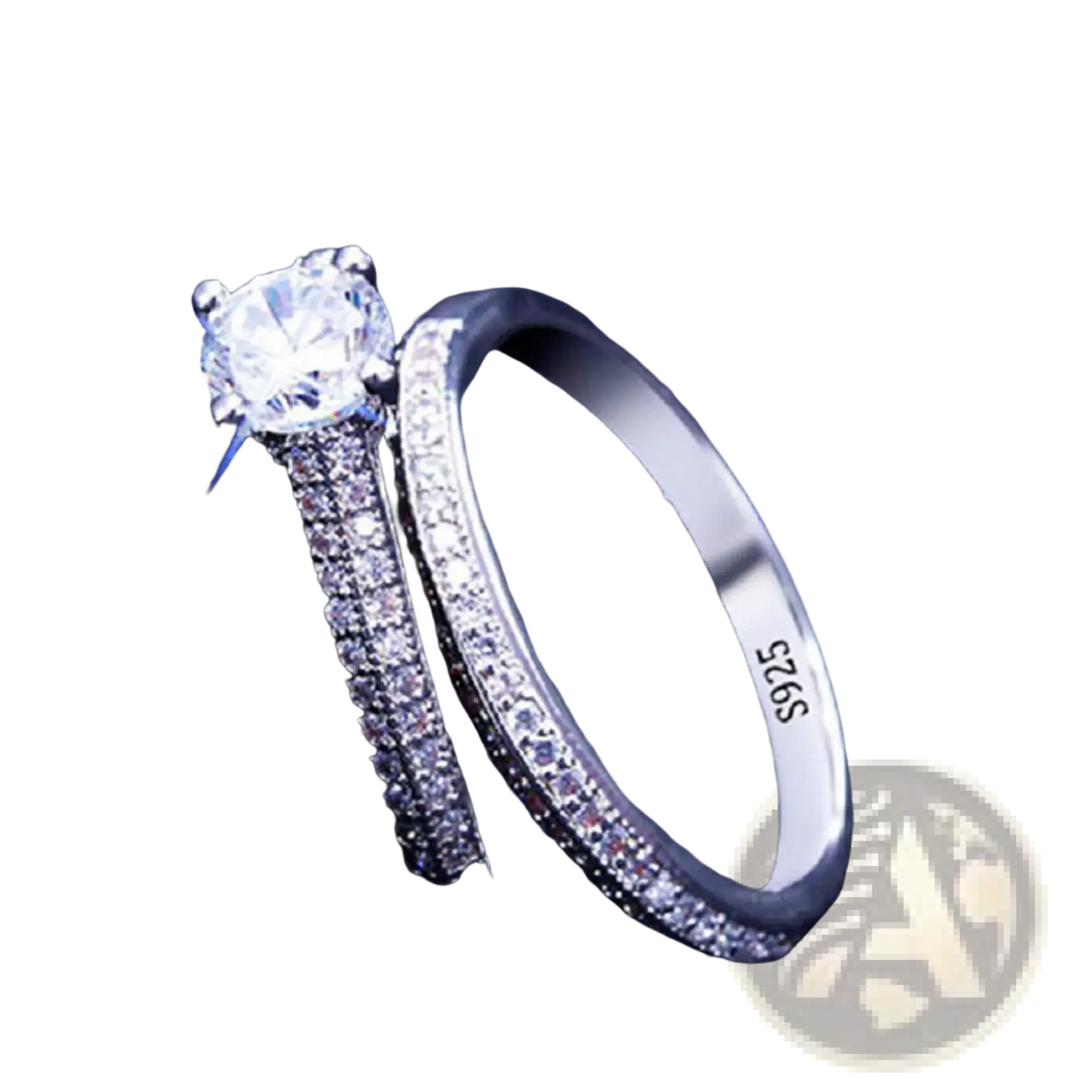 A sterling silver halo wedding ring set featuring a sparkling diamond engagement ring and matching pavé wedding band