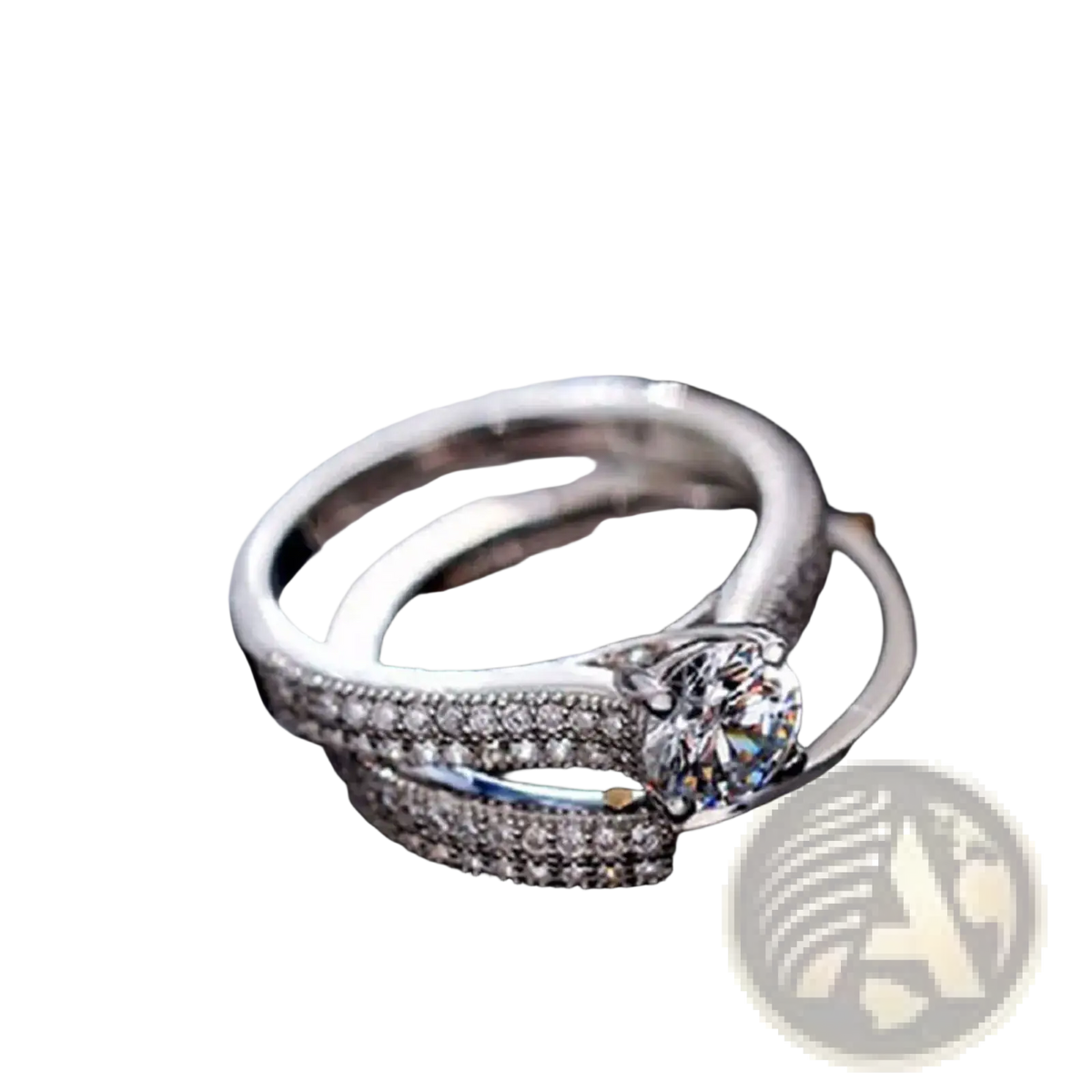 Sterling silver halo wedding ring set featuring a sparkling silver engagement ring with a round-cut diamond center and diamond accents
