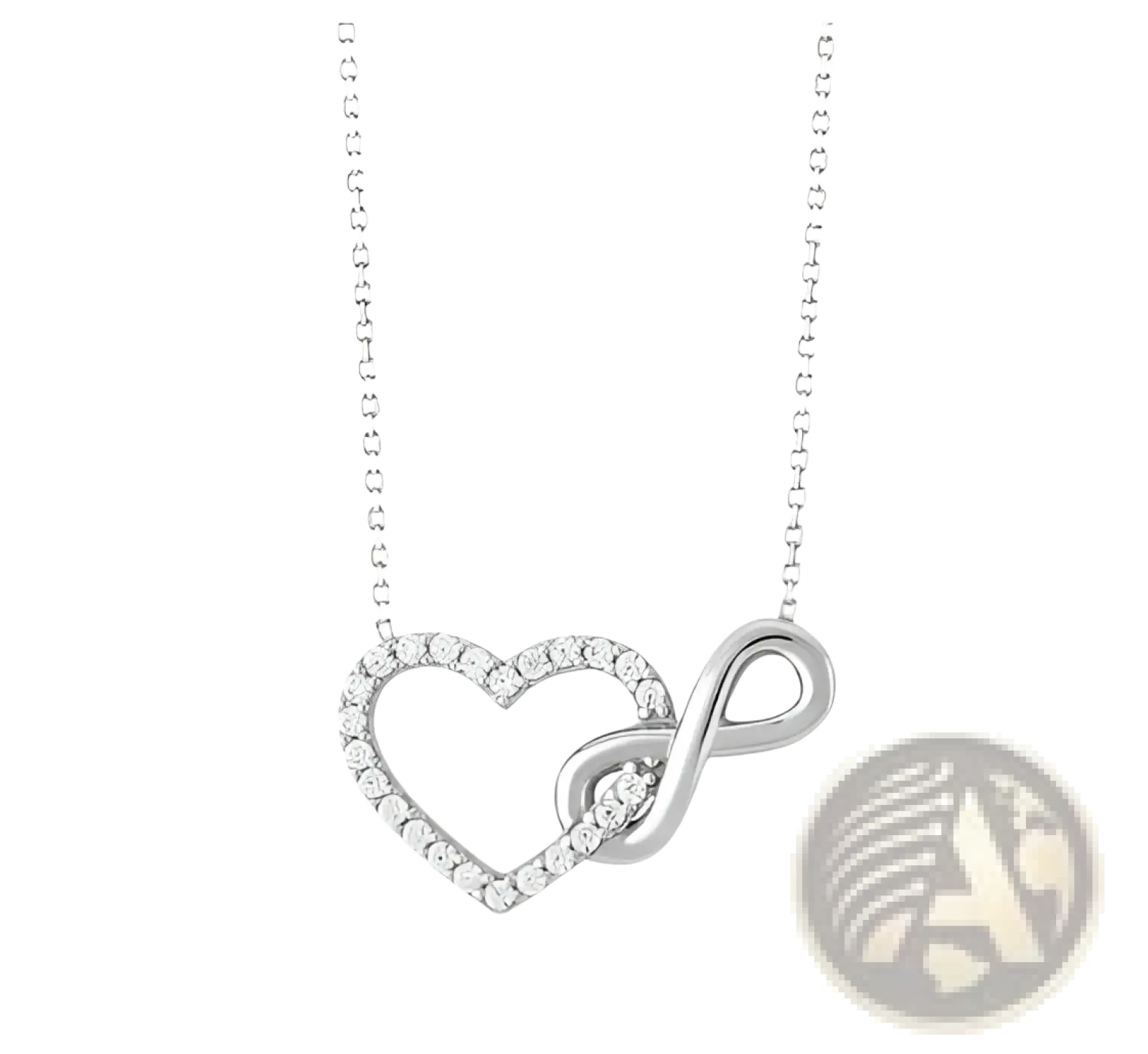 Sterling silver interlocking infinity heart pendant necklace with pave-set diamonds in a silver finish