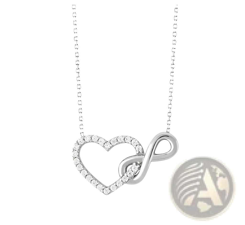 Sterling silver interlocking infinity heart pendant necklace with pave-set diamonds in silver color
