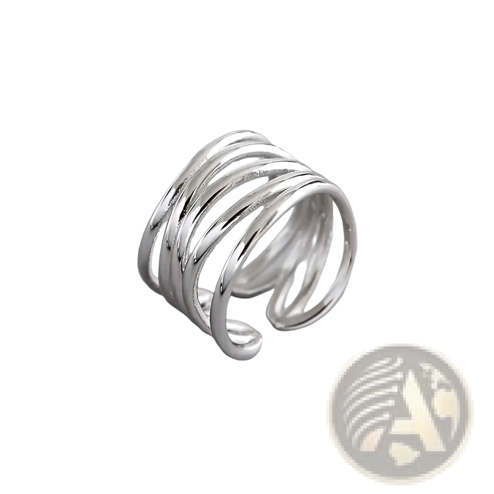Sterling silver interwoven adjustable ring in sleek silver tone with multiple thin polished bands