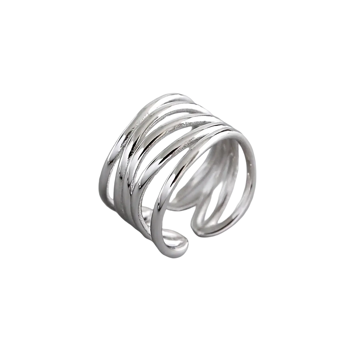 A sleek silver 925 sterling silver interwoven adjustable ring featuring a modern spiral design
