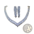 Sterling silver leaf bridal jewelry set with dazzling silver-toned diamond necklace and matching earrings in elegant cascading design