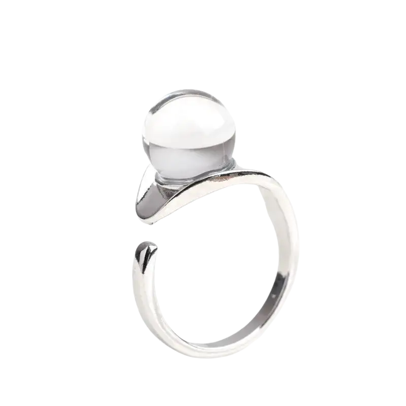 Sterling silver rings minimalist ball ring for women featuring a clear spherical gemstone in an open band design
