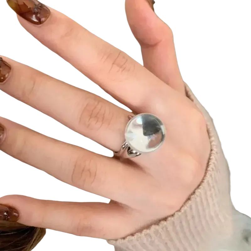 Sterling silver ring for women featuring a large clear quartz stone in a minimalist handmade design