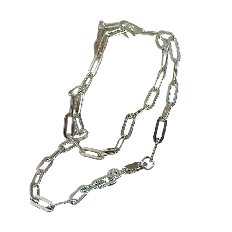 A sleek sterling silver minimalist paperclip chain necklace with a silver-toned polished finish