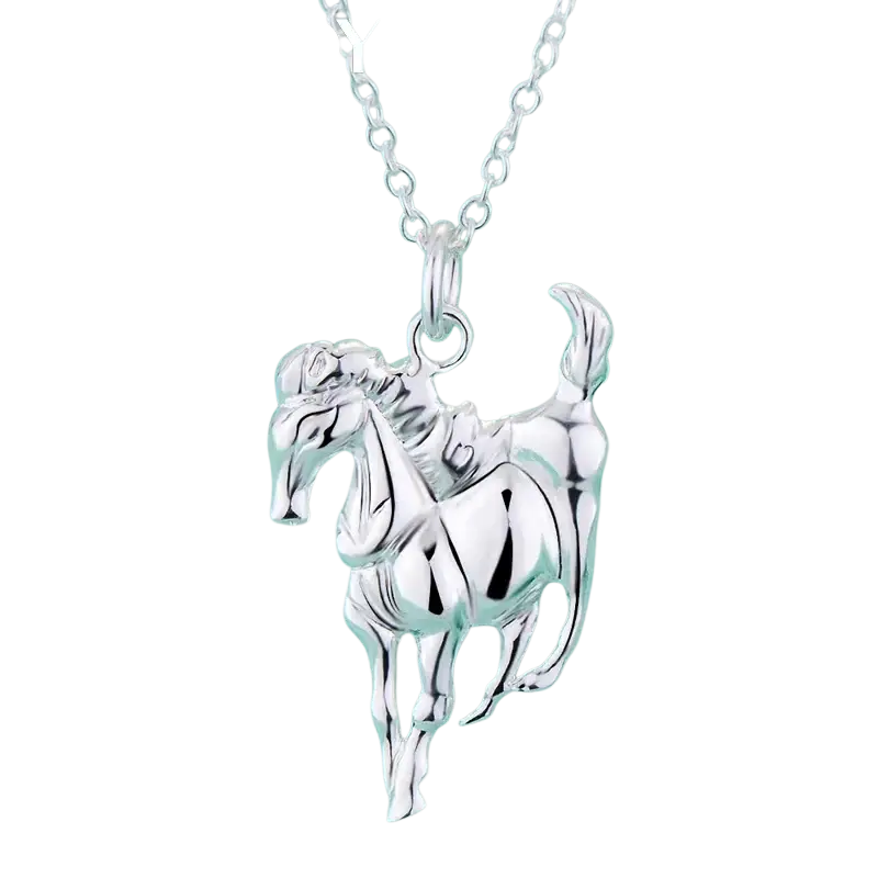 Sterling silver necklace with a silver horse pendant featuring intricate detailing and a polished finish for women luxury wedding