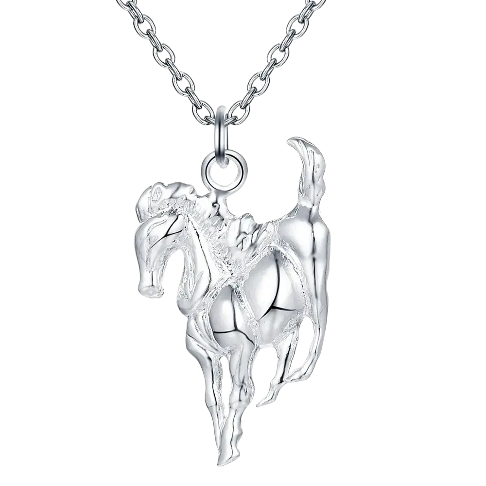 Sterling silver necklace with a detailed silver horse and rider pendant, ideal for women luxury wedding accessories