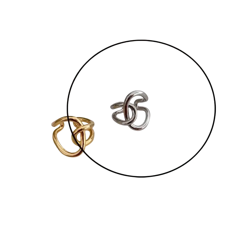 Sterling silver open ring for women featuring sleek gold and silver interlocking bands with a modern design