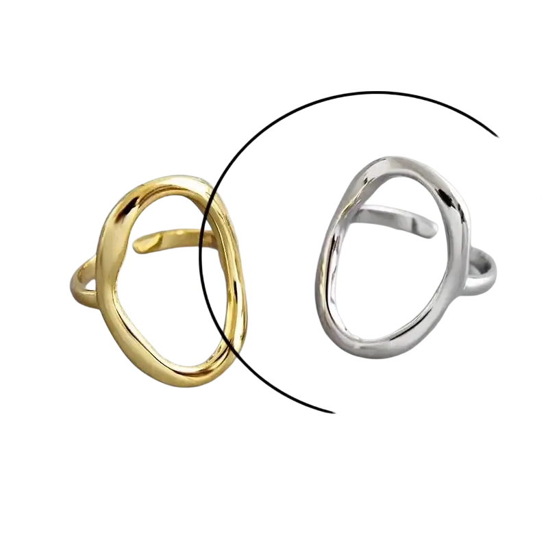 Sterling silver open ring for women featuring a gold and silver sleek modern oval design