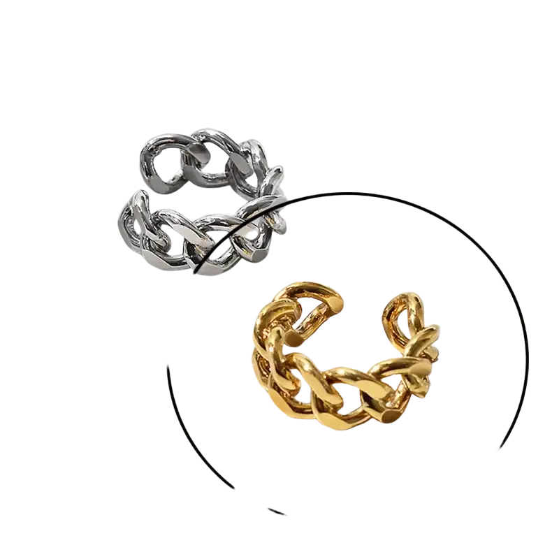 Sterling silver open ring for women featuring a gold and silver gold chain link design