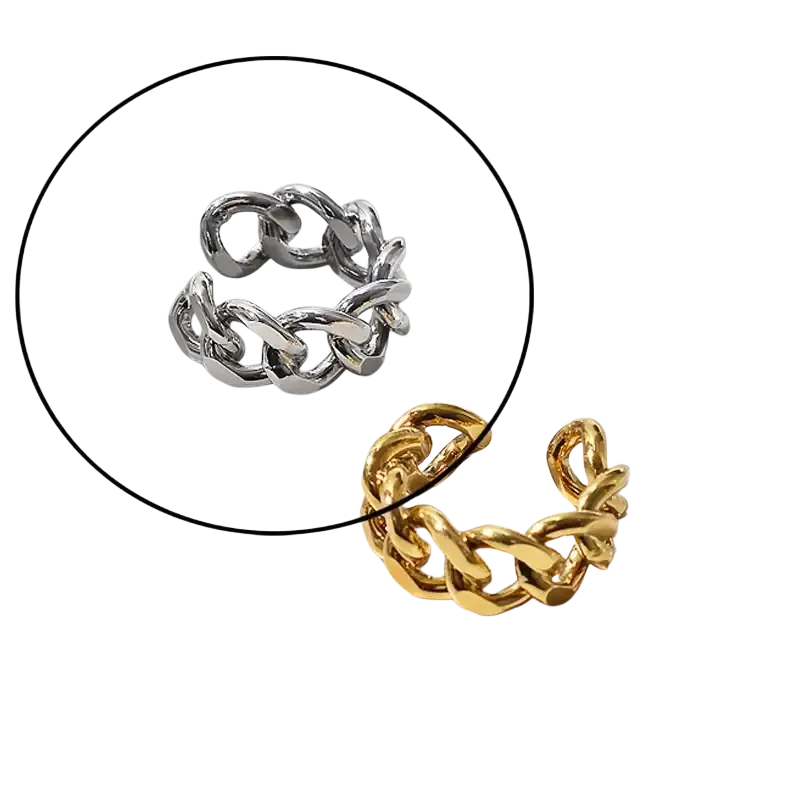 Sterling silver open ring for women featuring a bold gold and silver chunky chain link design