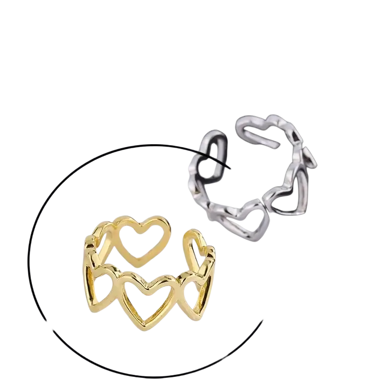 Gold-colored heart-shaped sterling silver open ring for women with a delicate openwork design