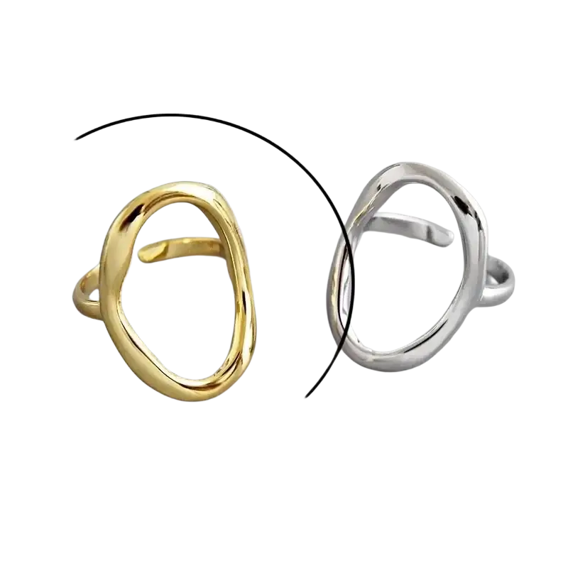 Sterling silver open ring for women featuring a gold-colored oval band with a smooth polished finish