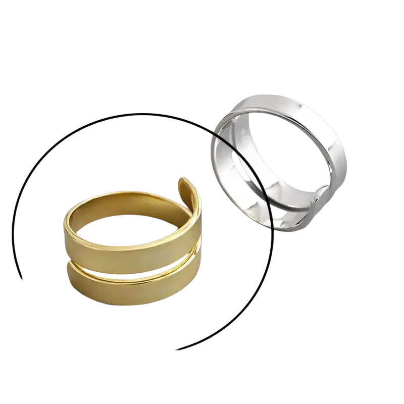Sterling silver open ring for women featuring a gold-colored sleek double-layered metal design with modern minimalist style