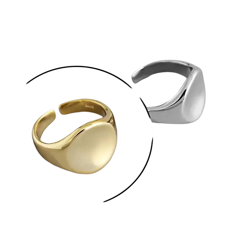 Sterling silver open ring for women gold and silver with a gold-colored smooth signet style and slightly curved band