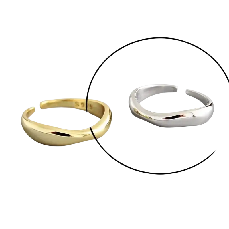 Sterling silver open ring for women with a smooth wavy design in silver finish