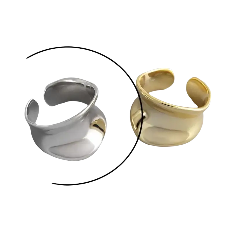 Sterling silver open ring for women featuring gold and silver bands with a smooth polished metallic finish