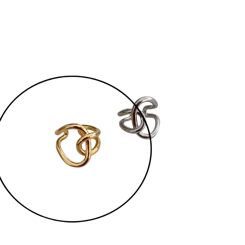 Sterling silver open ring earrings for women with gold and silver interlocking knot design