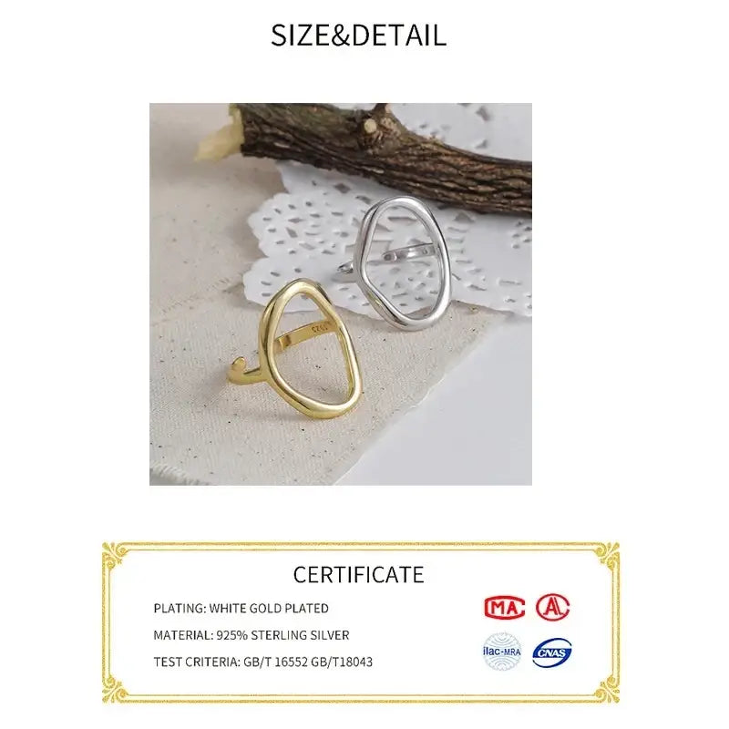 Sterling silver open ring for women featuring gold and silver oval-shaped bands with a modern open design