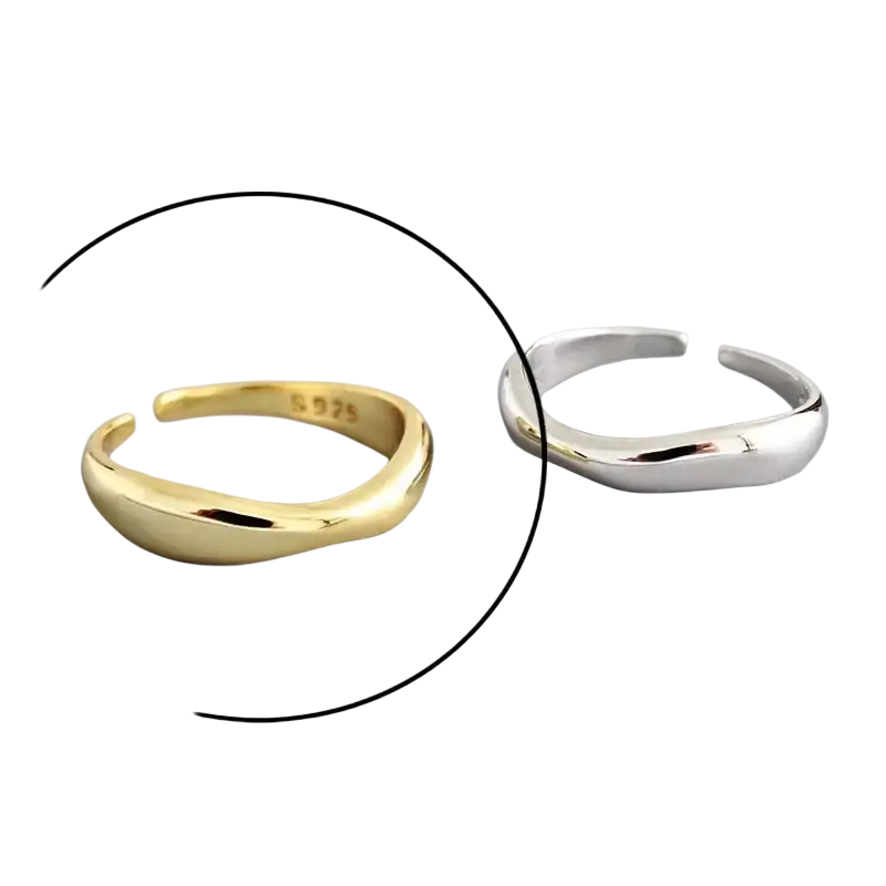 Sterling silver open ring for women with a sleek minimalist design in gold and silver tones and a smooth curved band