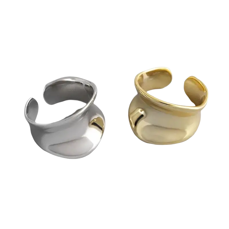 Sterling silver open ring for women featuring a sleek minimalist design in silver and gold tones